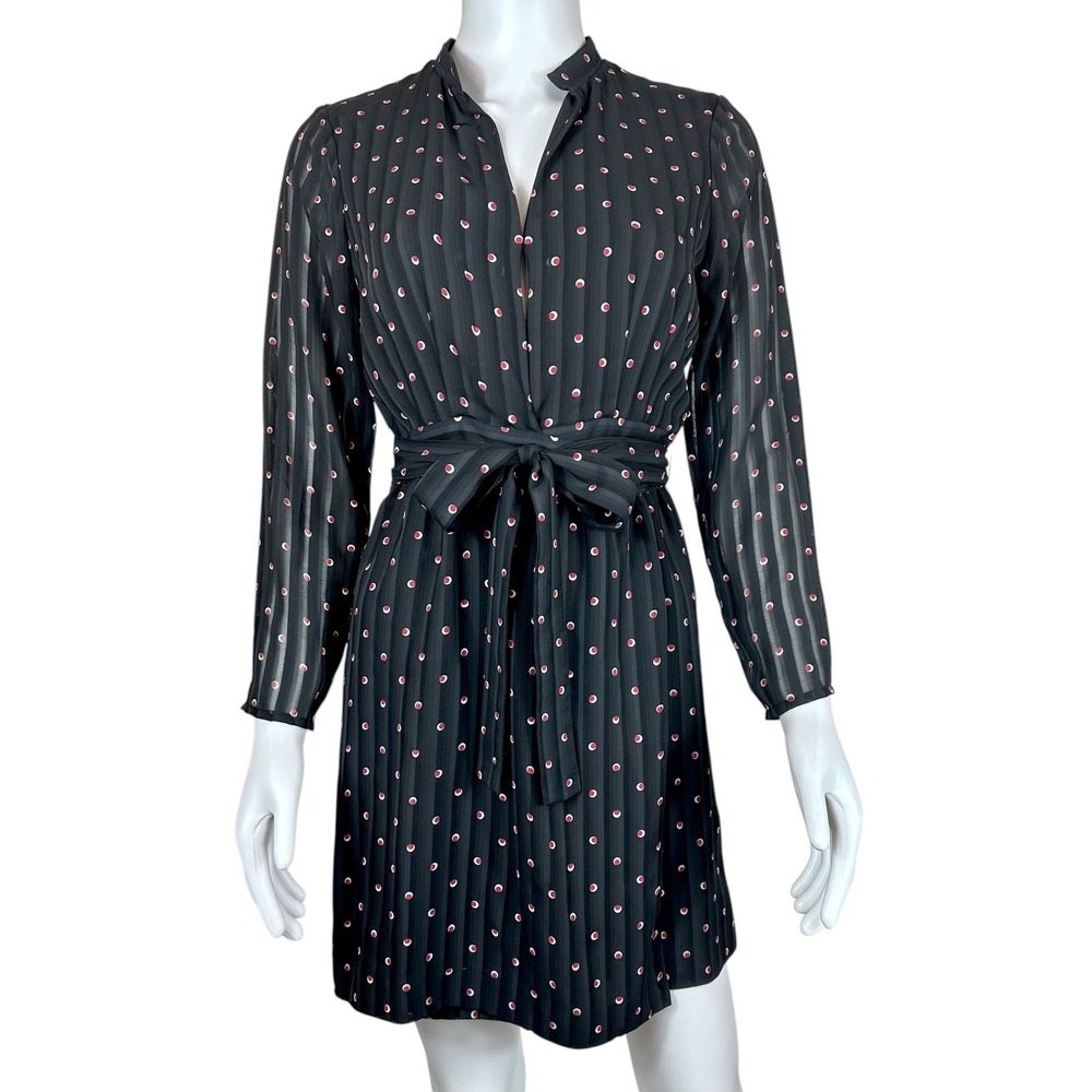 Alexis Laila Shadow Stripe Mini Dress Black Red Dot Wrap Mandarin Collar Small